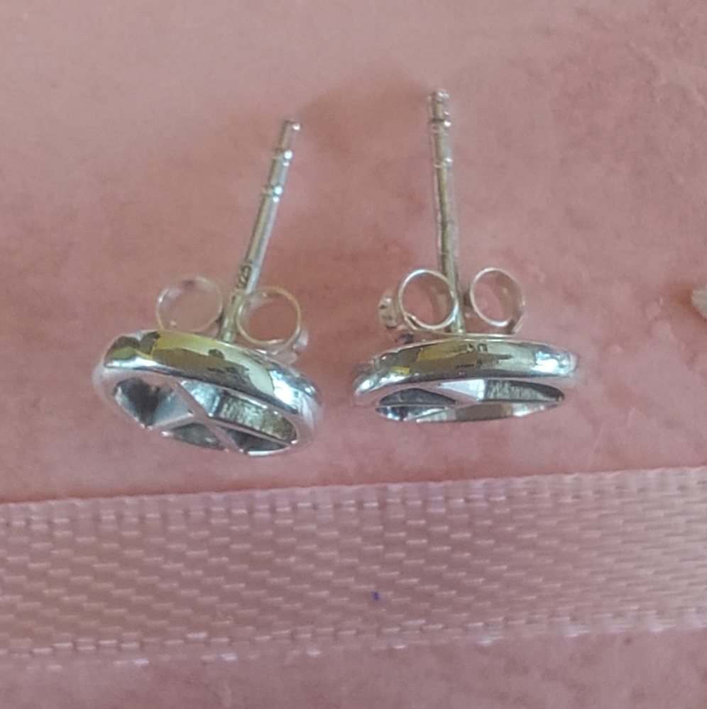 Solid Sterling Silver Peace Sign Stud Earrings - Picture 5 of 5
